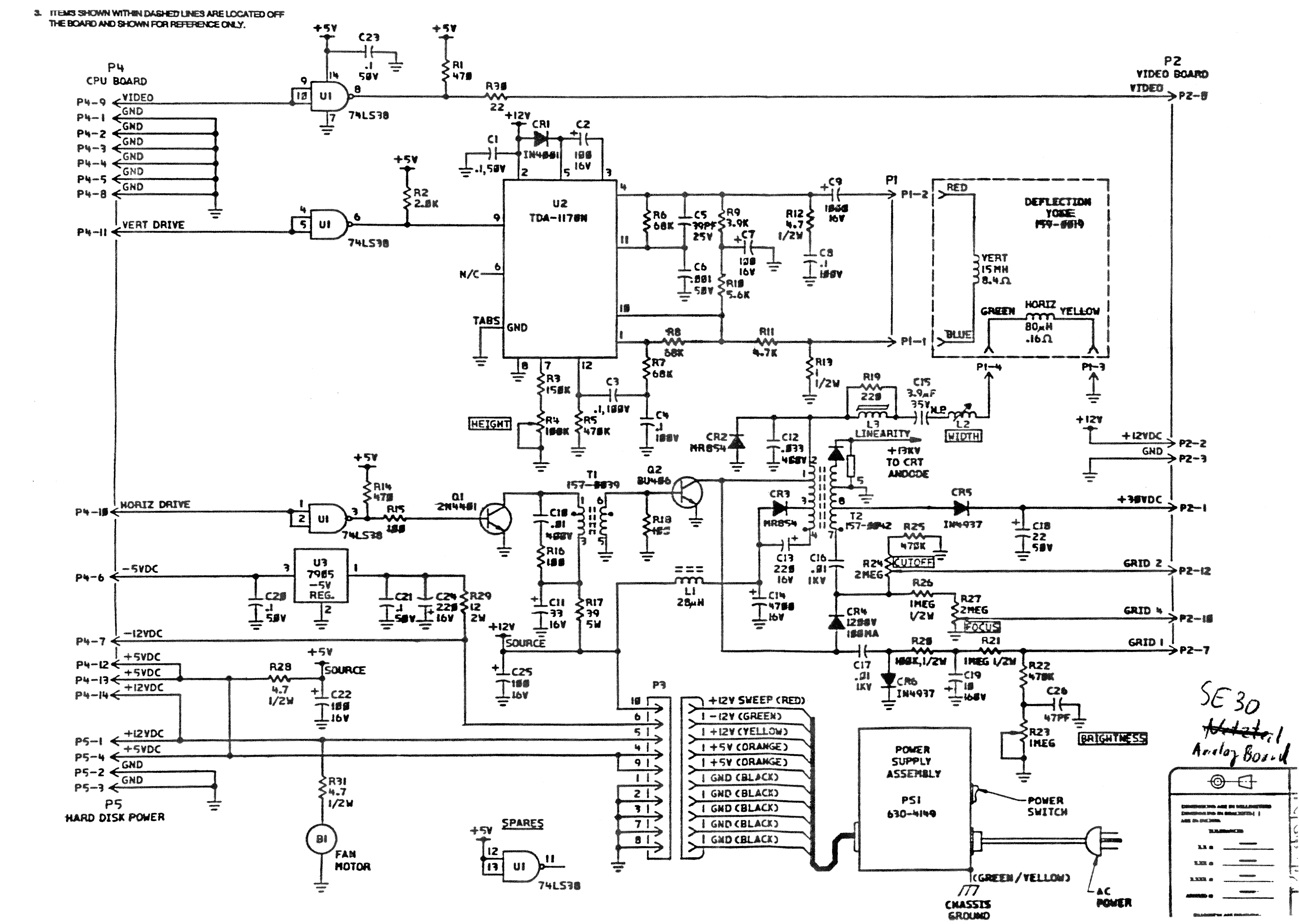 Macintosh SE or SE/30 Analog Board schematic diagram